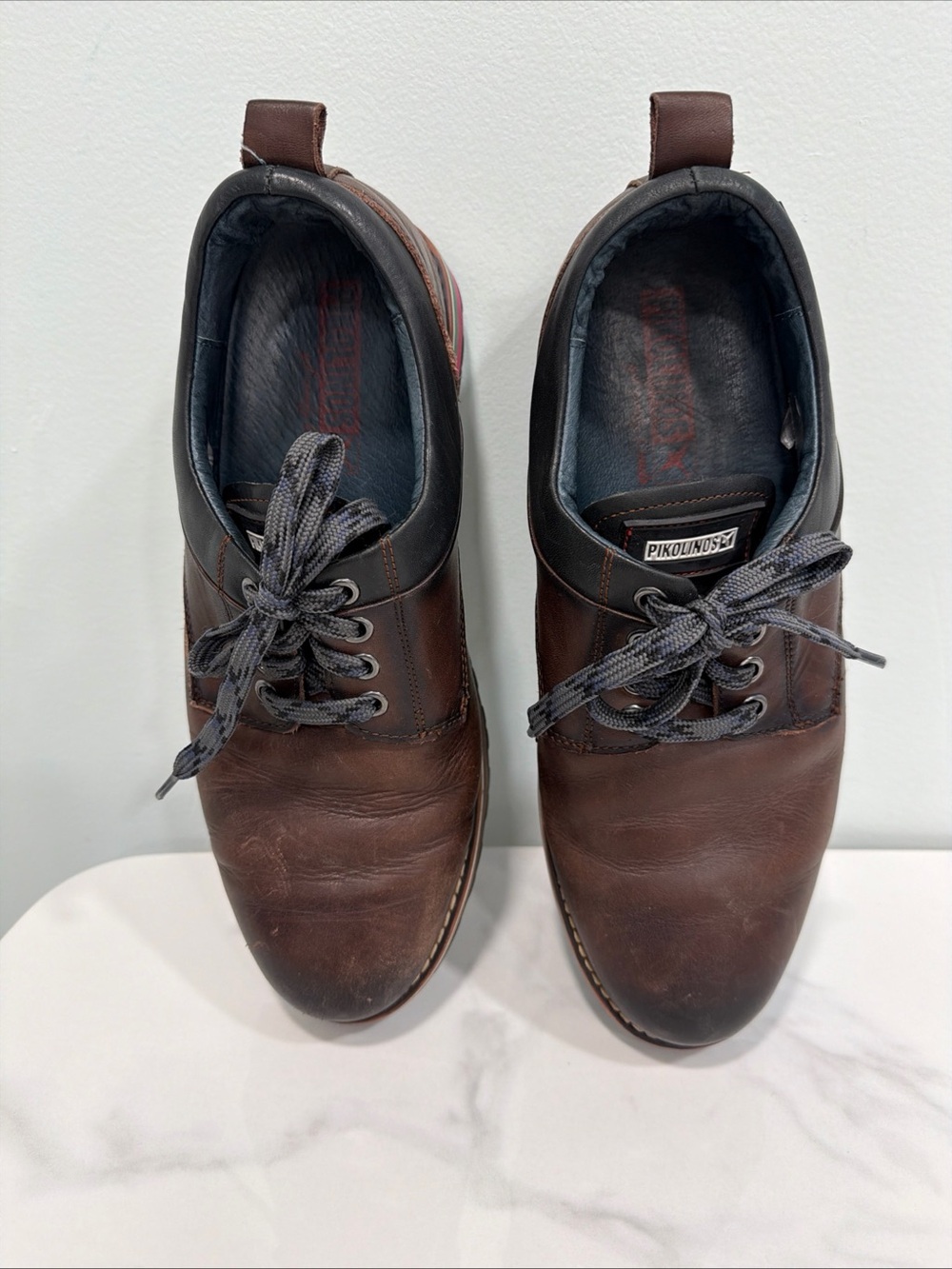 PIKOLINOS Brown Leather Derby Shoes with Gray Laces